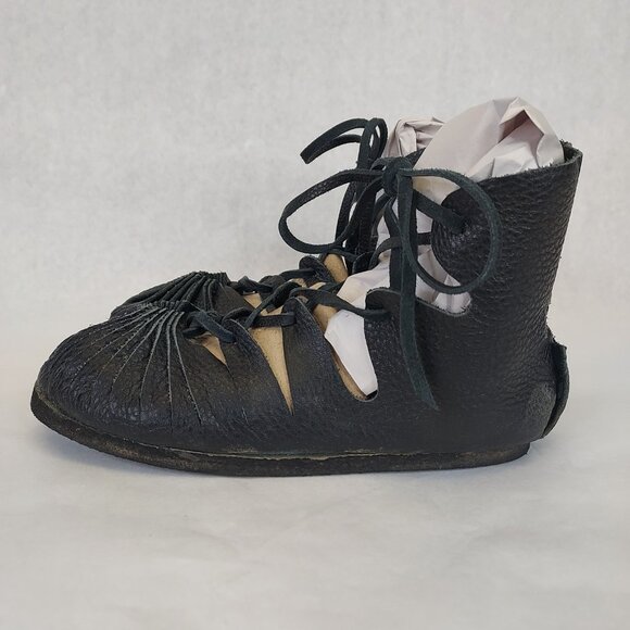 Medieval Ghillie Sandals Women 8 M Shoes Black Leather Strappy High Top Flats - Picture 5 of 14